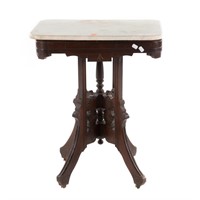 Victorian carved walnut marble top stand