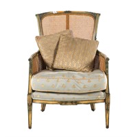 French painted wood and caned bergere