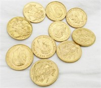 10 each George V Gold Sovereign Coins