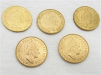 5 Gold Gulden Netherlands Wilhelmia 10 Franc Coins