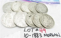 10 -1883 Morgan Silver Dollars various mint marks