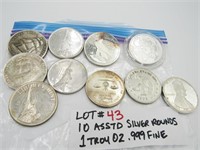 10 Assorted 1 Troy Oz .999 Silver Rounds