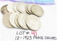 12 -1923 Peace Dollars various mint marks