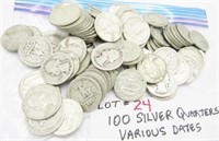 100 Silver Quarters various dates & mint marks