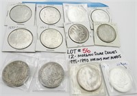 12 Morgan Silver Dollars 1886-1890 various marks