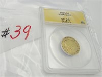 Gold $5.00 1909 Buffalo Head Graded VF20 ANACS