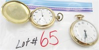 2 Elgin Pocket Watches 17 & 15 Jewel Gold Plated
