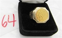 1909 $5 Gold Buffalo Head Coin Set in 14K Ring