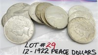 12 -1922 Peace Dollars various mint marks