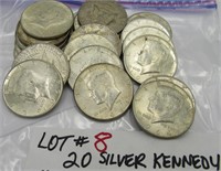 20 Kennedy Silver Half Dollars various dates