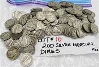 200 Mercury Silver Dimes various dates &mint marks