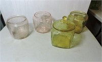 Depression glass cookie jars with one lid