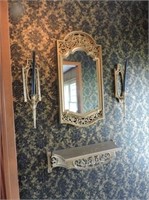 Wall set Mirror, shelf & candle holders
