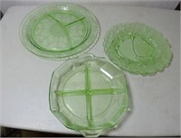Green depression glass serving pieces
