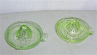 Pair of green depression glass juicers