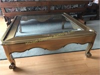 CUSTOM MADE DREXEL BRASS AND CRYSTAL COFFEE TABLE