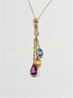 14K YELLOW GOLD SAPPHIRE AND DIAMOND NECKLACE