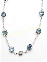 14K WHITE GOLD BLUE SAPPHIRE AND DIAMOND NECKLACE