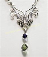 10K WHITE GOLD FANCY SAPPHIRE AND DIAMOND NECKLACE