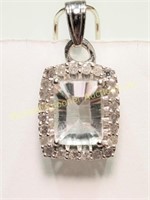 14K WHITE GOLD TOPAZ AND DIAMOND PENDANT