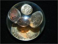 1961 SILVER COIN SET IN LUCITE BALL