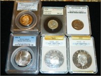 6 SLABBED AND GRADED COINS