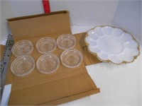 New Glass Coaster Set of 6 and Milk Glass Egg Plat