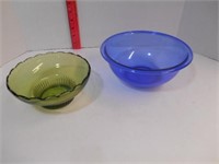 Blue Pyrex Mixing Bowl and Green E O Brody Co.