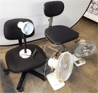 Two Swivel Office Chairs  (2) Fans & (1) Lamp