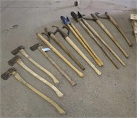 Assorted Tools - (4) Axes, (2) Post Hole Diggers