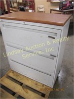 Hon 3 drawer lateral file w/ wood top 36 x 20 x 42