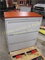 Hon 3 drawer lateral file w/ wood top 36 x 19 x 42