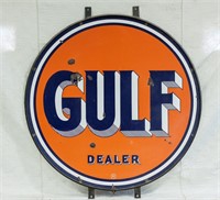 Gulf Dealer, 66 inch two sided metal sign with rin