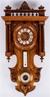 Victorian Walnut Barometer Thermometer Wall Clock