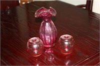 3 Pieces of Cranberry Glass