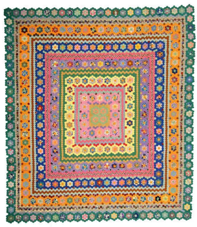 Hexagon Flower Garden pieced quilt (c. 1930), incorporating over 10,000 pieces
