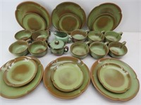 FRANKOMA Pottery Prairie Green Plates & Soup Mugs