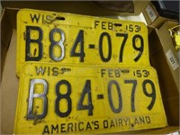 Matched pair of 1953 Wis license plates