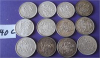 12 Canadian Silver 50 cent Coins