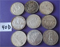 9 Canadian Silver Dollar Coins