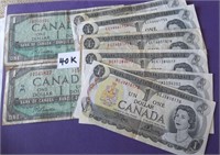 8 Canadian One Dollar paper money