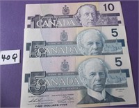 Two Consecutive Numbered Canadian 5 & 10 Dollars