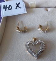 10 kt Gold Heart Pendant & Earrings