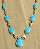 Turquoise Cabochon Sterling Necklace.
