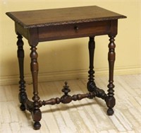 Center Finial Support Oak Occasional Table.