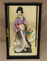 Mid-Century Geisha Doll in Glass Case.