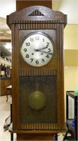 Art Deco Textured Glass Oak Wall Clock.