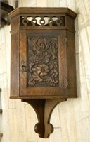 Floral Relief Carved Hanging Corner Cabinet.