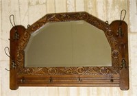 Art Deco Beveled Mirror Oak Wall Rack.