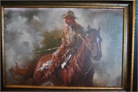 Original Oil, Cowboy on Horse, 24 x 36